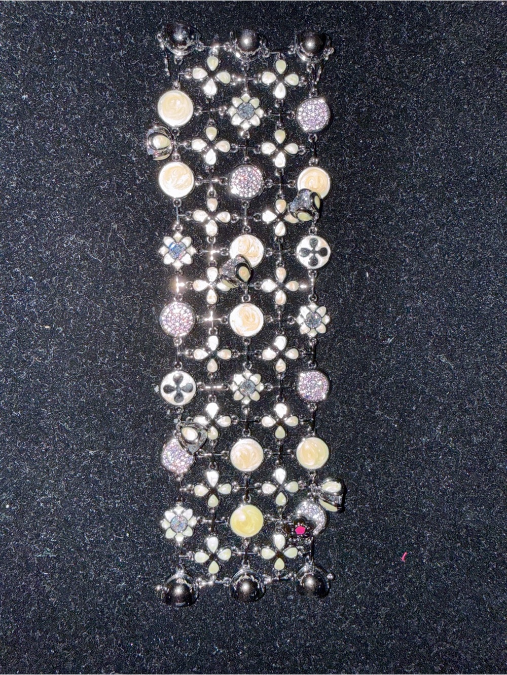 Silver Multi-Charm Floral Stretch Bracelet with Cream Accents